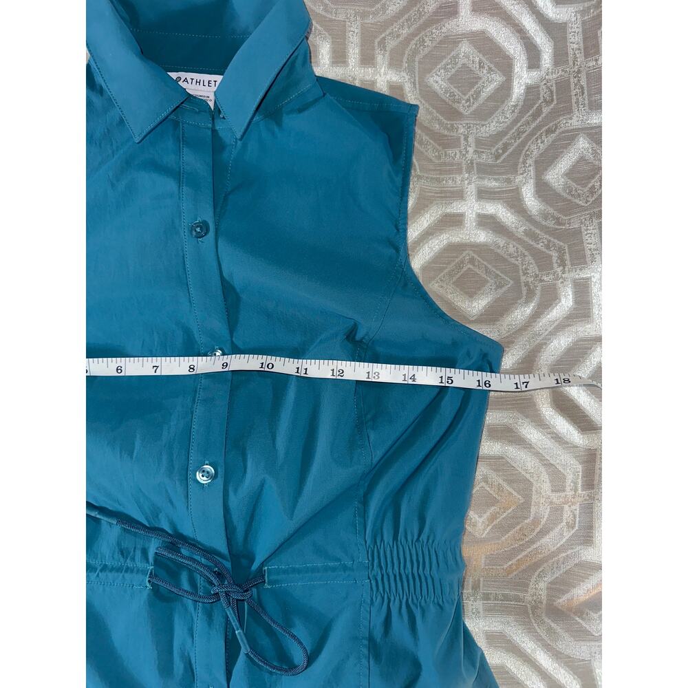 Athleta Levitate Poplin Tank Top XS Borealis Green‎ Cinched Tie Waist Sleeveless - Picture 4 of 7